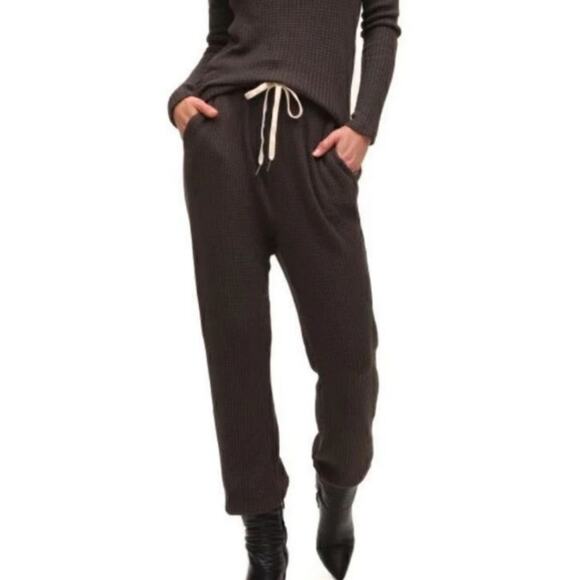 Revolve n:Philanthropy NEW Waffle Weave Pocketed Chocolate Zayden Jogger Pant S - Picture 1 of 16